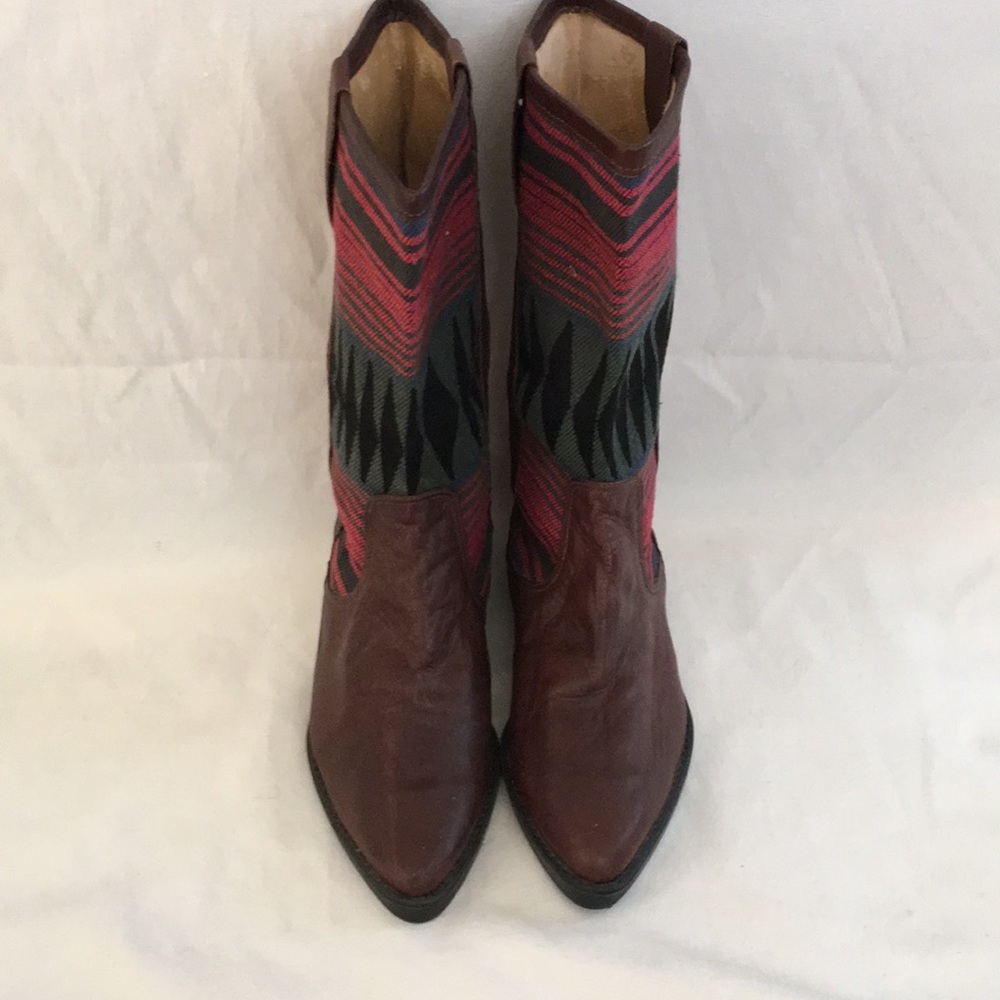 Vintage leather and woven boots